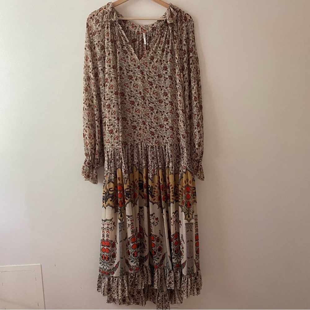 Free People Feeling Groovy Border Print Floral Bohemian Maxi Dress Medium - Picture 4 of 7